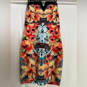 Bisou Bisou Multicolored SZ 12 Midi Dress. NWT Strapless Dress Some Stretch